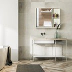 31.5 x 25.5 Gabinete botiquín de baño con espejo, estante de almacenamiento, blanco