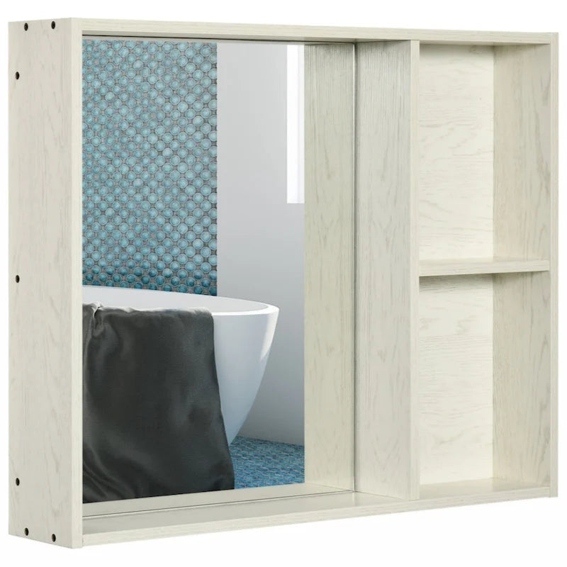 31.5 x 25.5 Gabinete botiquín de baño con espejo, estante de almacenamiento, blanco