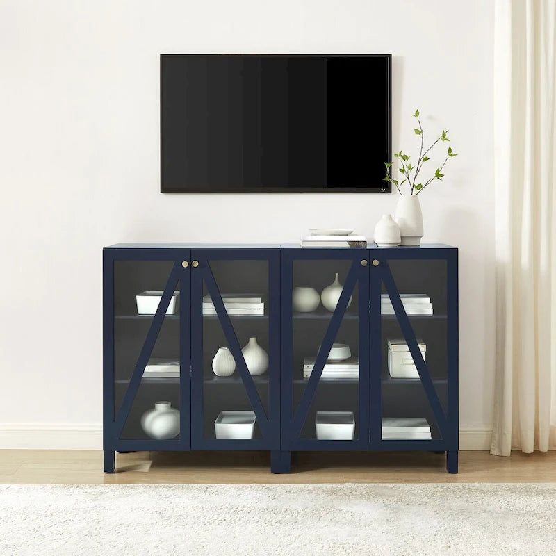 Juego de Muebles para Almacenamiento de Medios - Acabado Azul Marino con Puertas de Vidrio Templado