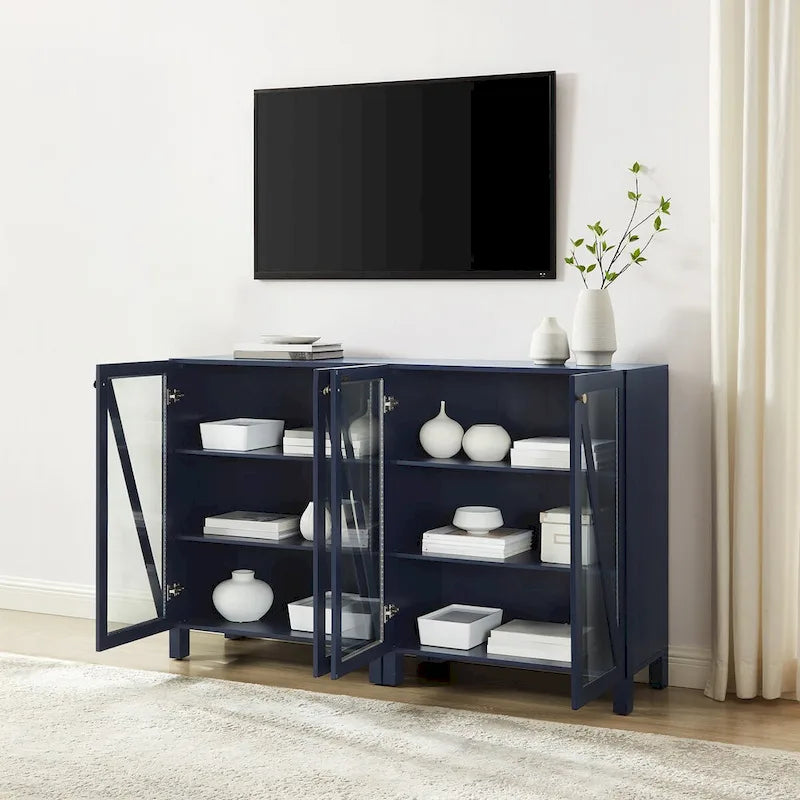 Juego de Muebles para Almacenamiento de Medios - Acabado Azul Marino con Puertas de Vidrio Templado