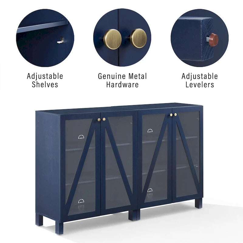 Juego de Muebles para Almacenamiento de Medios - Acabado Azul Marino con Puertas de Vidrio Templado