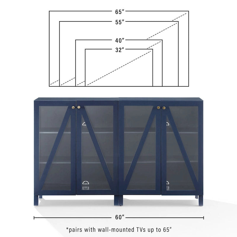 Juego de Muebles para Almacenamiento de Medios - Acabado Azul Marino con Puertas de Vidrio Templado