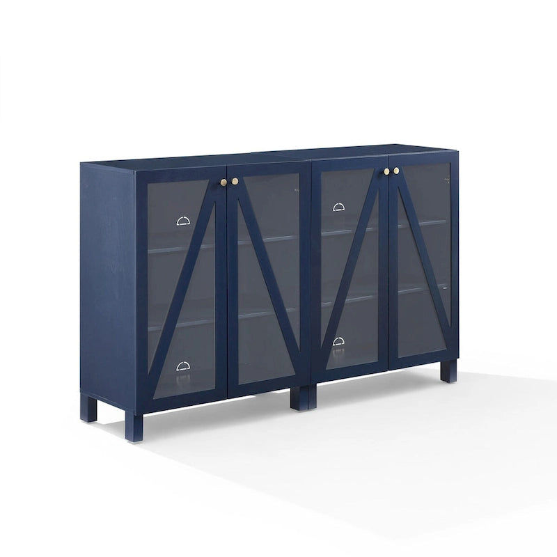 Juego de Muebles para Almacenamiento de Medios - Acabado Azul Marino con Puertas de Vidrio Templado