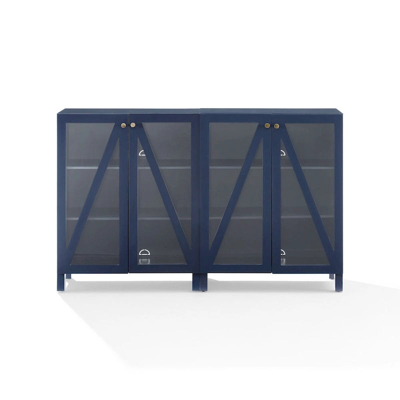 Juego de Muebles para Almacenamiento de Medios - Acabado Azul Marino con Puertas de Vidrio Templado