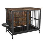 Perrera para perros de hasta 36 kg con bandeja extraíble, caseta para perros de 2 puertas, panel elevable, rotación de 360 grados, 3 alturas de cuencos ajustables