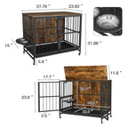 Perrera para perros de hasta 36 kg con bandeja extraíble, caseta para perros de 2 puertas, panel elevable, rotación de 360 grados, 3 alturas de cuencos ajustables