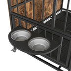 Perrera para perros de hasta 36 kg con bandeja extraíble, caseta para perros de 2 puertas, panel elevable, rotación de 360 grados, 3 alturas de cuencos ajustables
