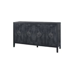Mueble antiguo de cuatro puertas con chapa de pino y detalles tallados