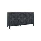Mueble antiguo de cuatro puertas con chapa de pino y detalles tallados