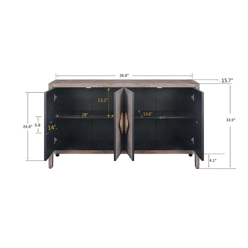 Mueble antiguo de cuatro puertas con chapa de pino y detalles tallados