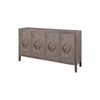 Mueble antiguo de cuatro puertas con chapa de pino y detalles tallados