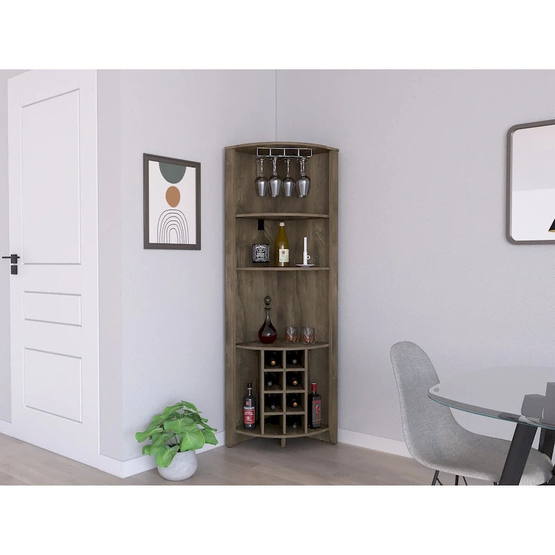 Mueble esquinero para bar para cocina, comedor, sala de estar, marrón oscuro