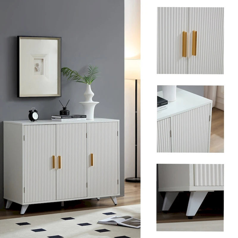 Aparador con mueble buffet de textura ondulada, mueble auxiliar blanco con puerta, estantería moderna para cocina, salón, recibidor