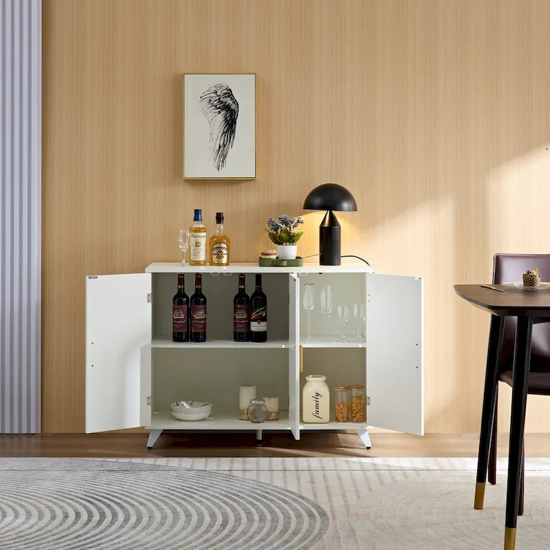 Aparador con mueble buffet de textura ondulada, mueble auxiliar blanco con puerta, estantería moderna para cocina, salón, recibidor