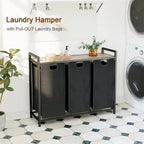 Cesto para la ropa sucia, clasificador de ropa de 3 secciones - 36.2L x 11.81W x 28.45H