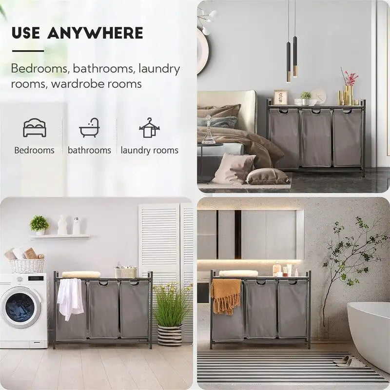 Cesto para la ropa sucia, clasificador de ropa de 3 secciones - 36.2L x 11.81W x 28.45H
