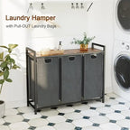 Cesto para la ropa sucia, clasificador de ropa de 3 secciones - 36.2L x 11.81W x 28.45H