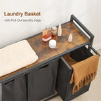 Cesto para la ropa sucia, clasificador de ropa de 3 secciones - 36.2L x 11.81W x 28.45H