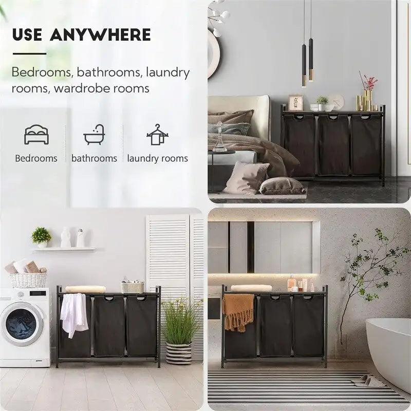 Cesto para la ropa sucia, clasificador de ropa de 3 secciones - 36.2L x 11.81W x 28.45H