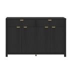 Aparador moderno con diseño de ondas, mesa de sofá con 2 cajones y 4 puertas, estantes ajustables de 3 niveles