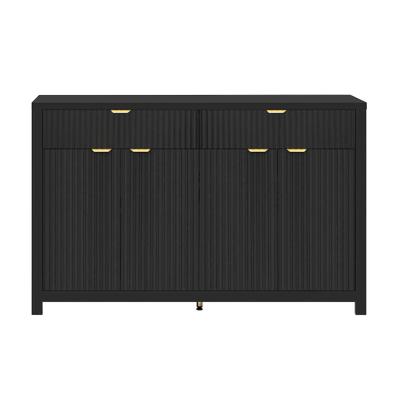 Aparador moderno con diseño de ondas, mesa de sofá con 2 cajones y 4 puertas, estantes ajustables de 3 niveles