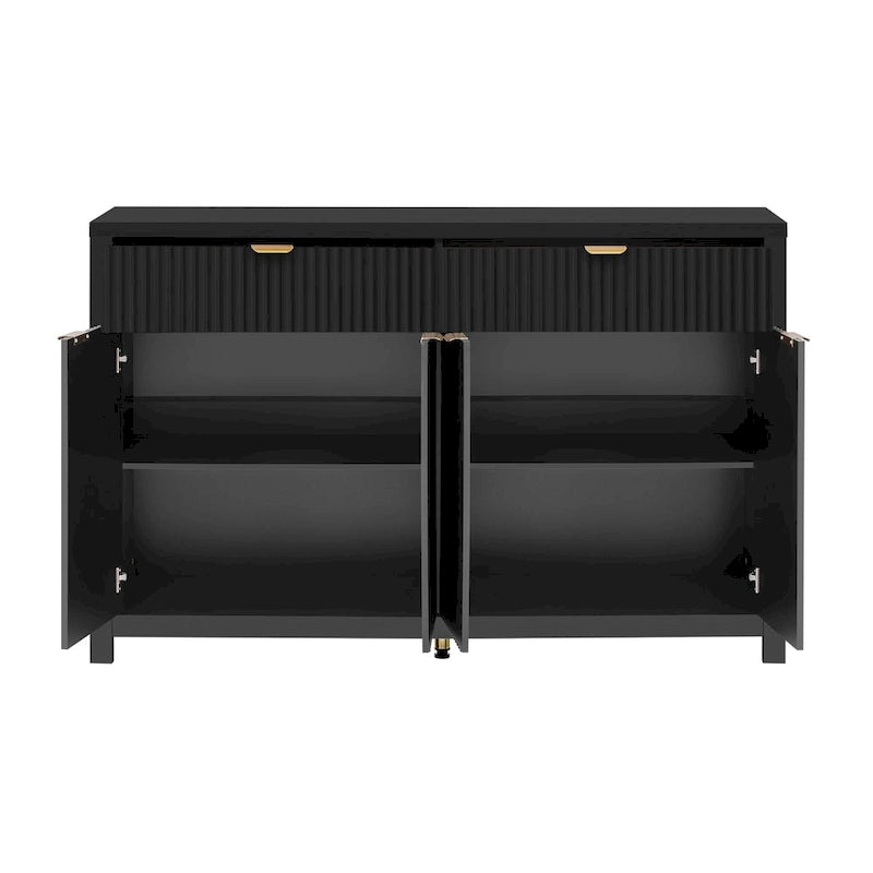 Aparador moderno con diseño de ondas, mesa de sofá con 2 cajones y 4 puertas, estantes ajustables de 3 niveles