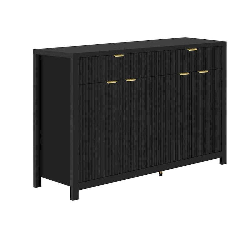 Aparador moderno con diseño de ondas, mesa de sofá con 2 cajones y 4 puertas, estantes ajustables de 3 niveles