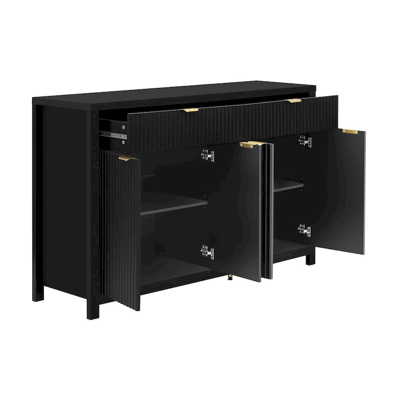 Aparador moderno con diseño de ondas, mesa de sofá con 2 cajones y 4 puertas, estantes ajustables de 3 niveles