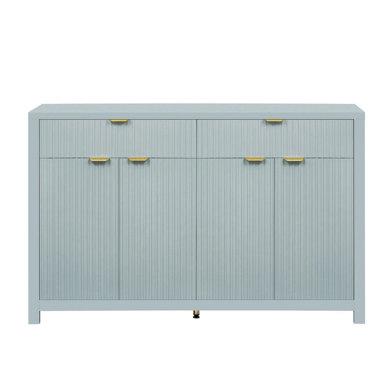 Aparador moderno con diseño de ondas, mesa de sofá con 2 cajones y 4 puertas, estantes ajustables de 3 niveles