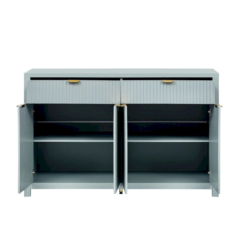 Aparador moderno con diseño de ondas, mesa de sofá con 2 cajones y 4 puertas, estantes ajustables de 3 niveles