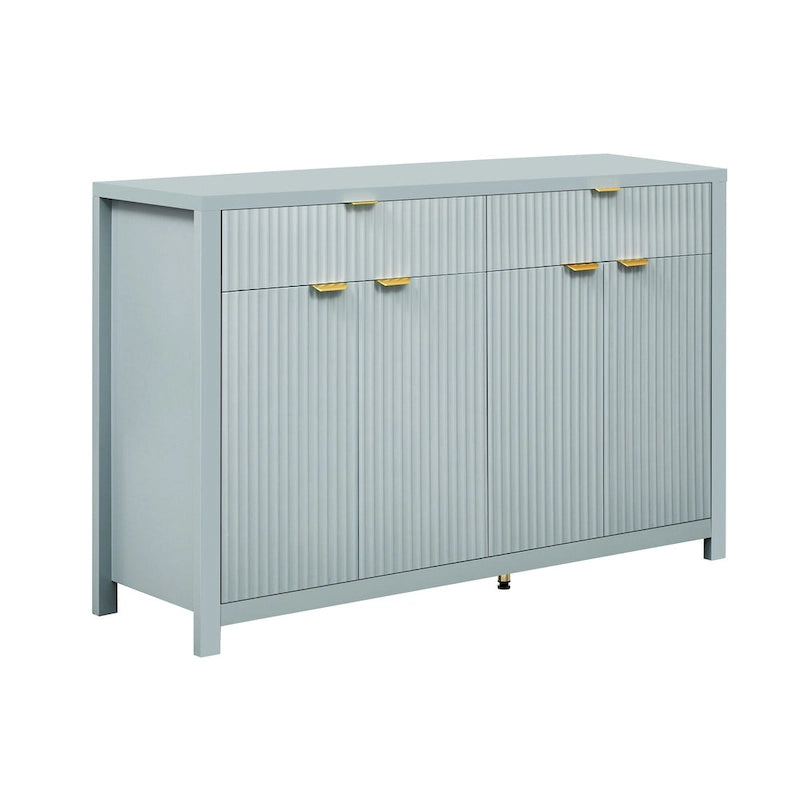 Aparador moderno con diseño de ondas, mesa de sofá con 2 cajones y 4 puertas, estantes ajustables de 3 niveles