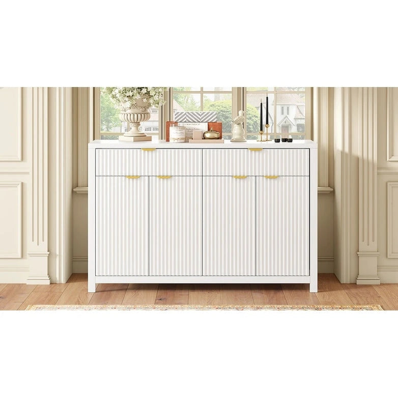 Aparador moderno con diseño de ondas, mesa de sofá con 2 cajones y 4 puertas, estantes ajustables de 3 niveles
