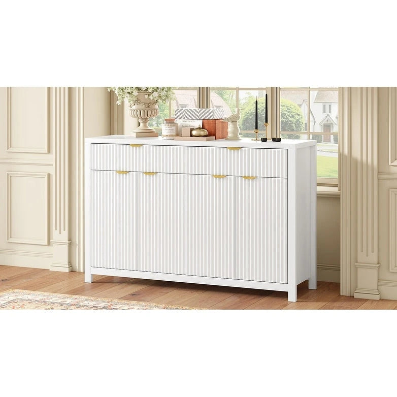 Aparador moderno con diseño de ondas, mesa de sofá con 2 cajones y 4 puertas, estantes ajustables de 3 niveles