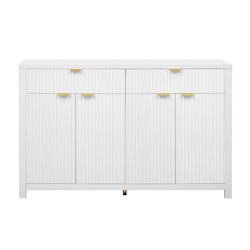 Aparador moderno con diseño de ondas, mesa de sofá con 2 cajones y 4 puertas, estantes ajustables de 3 niveles