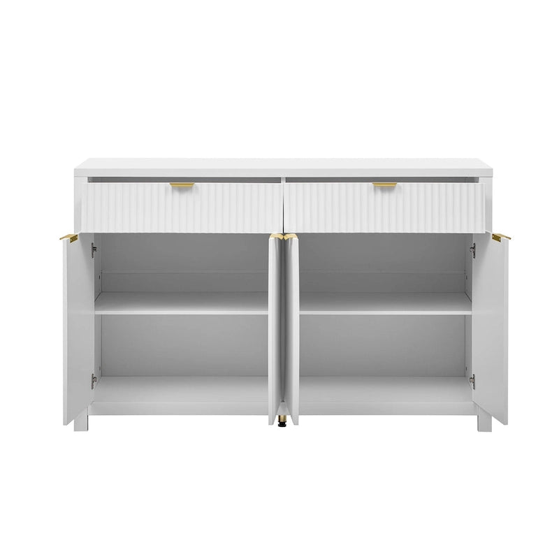 Aparador moderno con diseño de ondas, mesa de sofá con 2 cajones y 4 puertas, estantes ajustables de 3 niveles