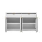 Aparador moderno con diseño de ondas, mesa de sofá con 2 cajones y 4 puertas, estantes ajustables de 3 niveles