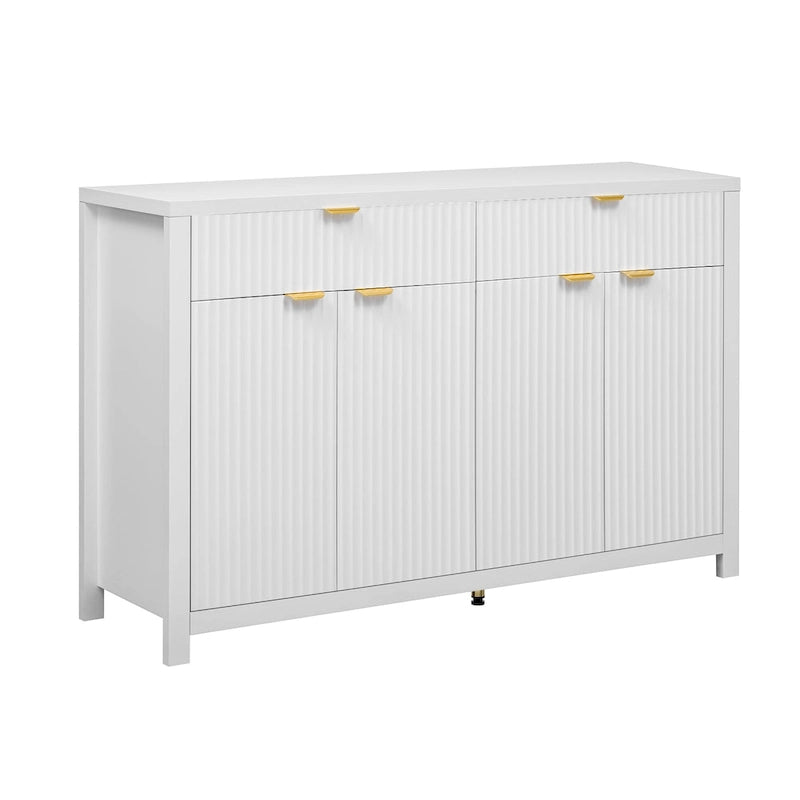 Aparador moderno con diseño de ondas, mesa de sofá con 2 cajones y 4 puertas, estantes ajustables de 3 niveles