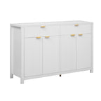 Aparador moderno con diseño de ondas, mesa de sofá con 2 cajones y 4 puertas, estantes ajustables de 3 niveles
