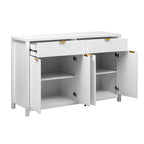 Aparador moderno con diseño de ondas, mesa de sofá con 2 cajones y 4 puertas, estantes ajustables de 3 niveles