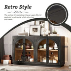Aparador retro grande de 4 puertas con almacenamiento, tiradores de metal y estantes ajustables