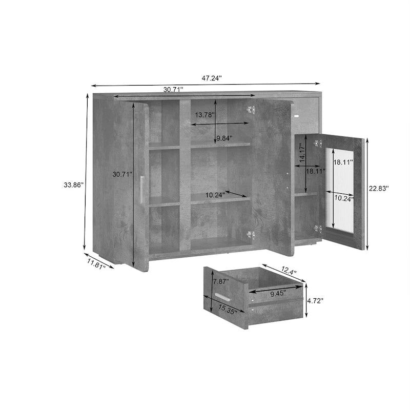 Aparador moderno de madera con puertas y cajones