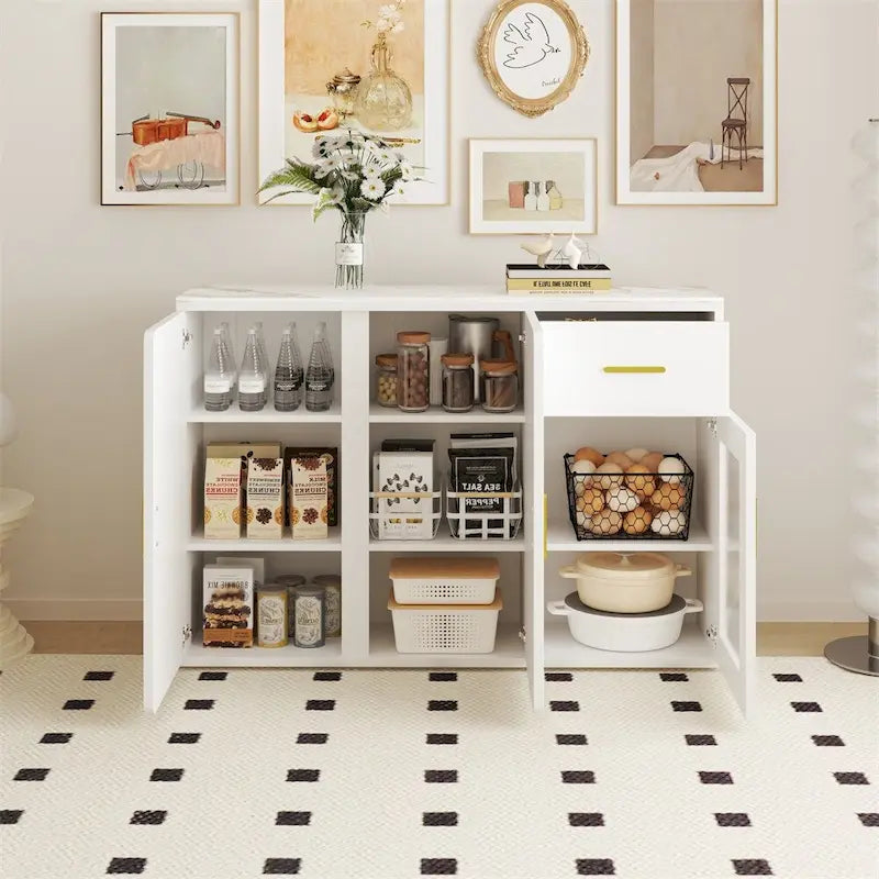 Aparador moderno de madera con puertas y cajones