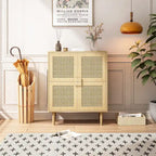 Mueble de almacenamiento de malla de ratán de 4 puertas, aparador con ocho espacios de almacenamiento, para entrada, sala de estar, pasillo (natural)