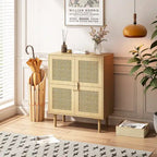 Mueble de almacenamiento de malla de ratán de 4 puertas, aparador con ocho espacios de almacenamiento, para entrada, sala de estar, pasillo (natural)