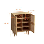 Mueble de almacenamiento de malla de ratán de 4 puertas, aparador con ocho espacios de almacenamiento, para entrada, sala de estar, pasillo (natural)