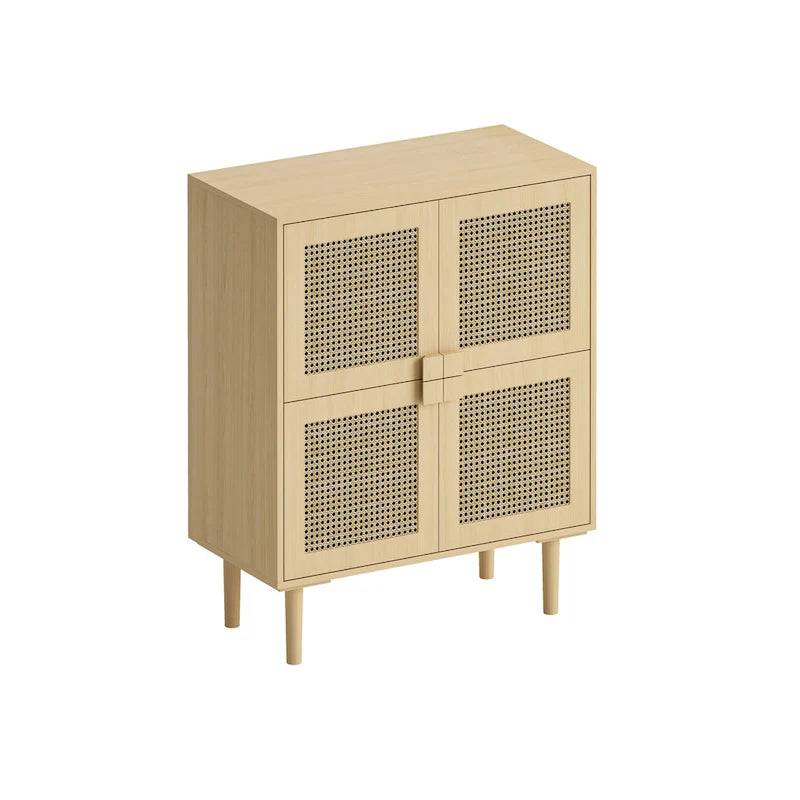Mueble de almacenamiento de malla de ratán de 4 puertas, aparador con ocho espacios de almacenamiento, para entrada, sala de estar, pasillo (natural)