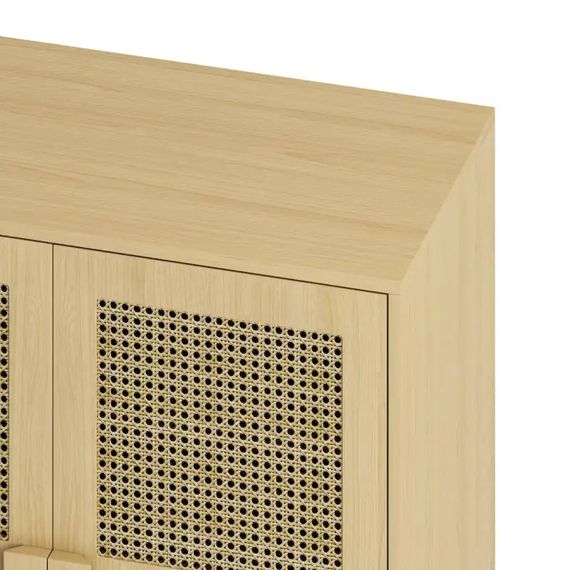 Mueble de almacenamiento de malla de ratán de 4 puertas, aparador con ocho espacios de almacenamiento, para entrada, sala de estar, pasillo (natural)