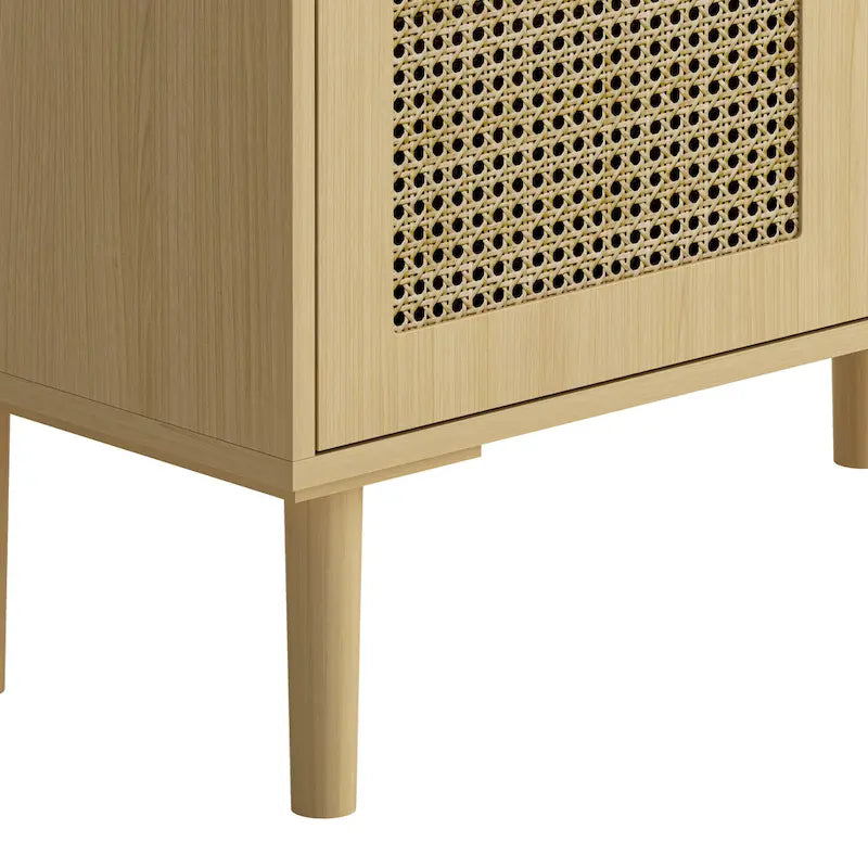 Mueble de almacenamiento de malla de ratán de 4 puertas, aparador con ocho espacios de almacenamiento, para entrada, sala de estar, pasillo (natural)