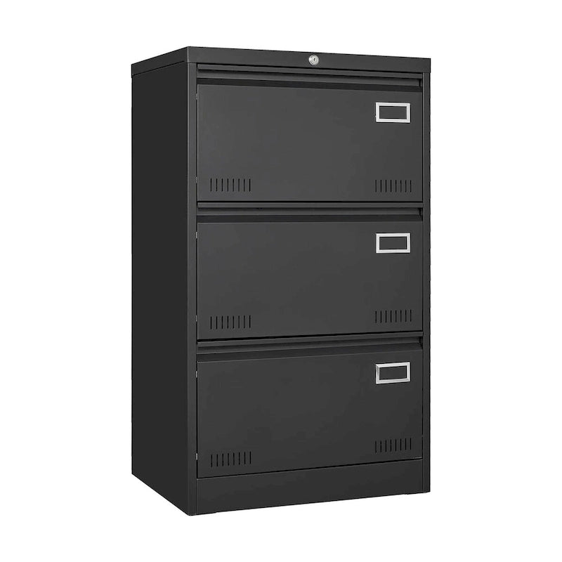 Archivador lateral de 3 cajones, archivadores metálicos con cerradura de tres cajones, archivador de oficina con cajones con cerradura