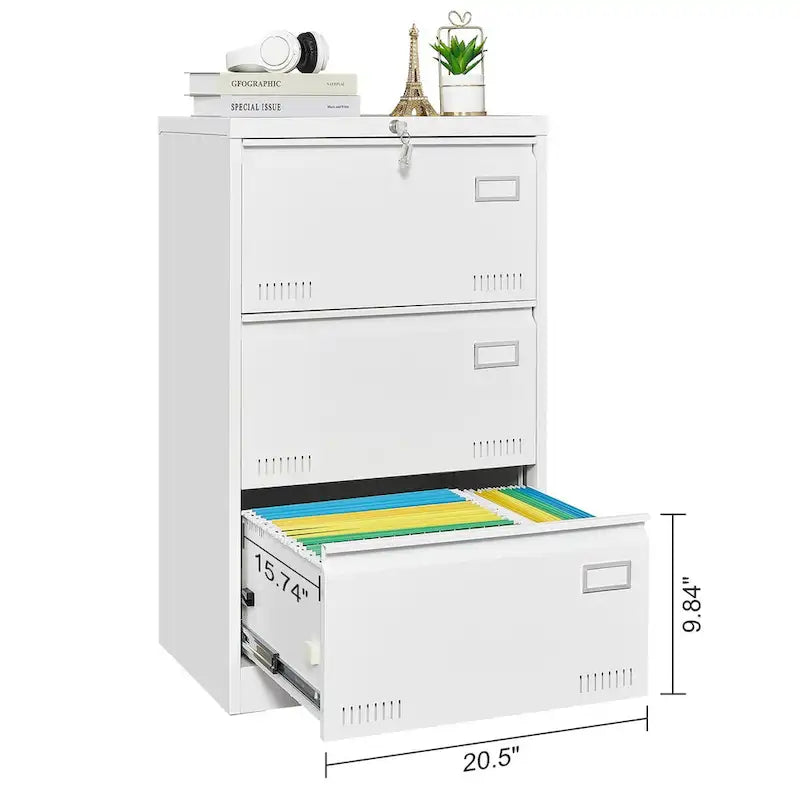 Archivador lateral de 3 cajones, archivadores metálicos con cerradura de tres cajones, archivador de oficina con cajones con cerradura